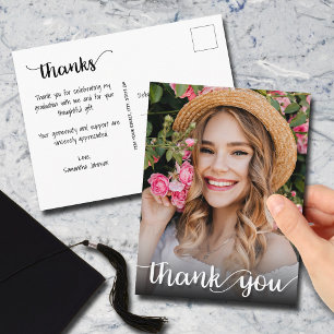 Modernt manus Tack Foto Examen Vykort
