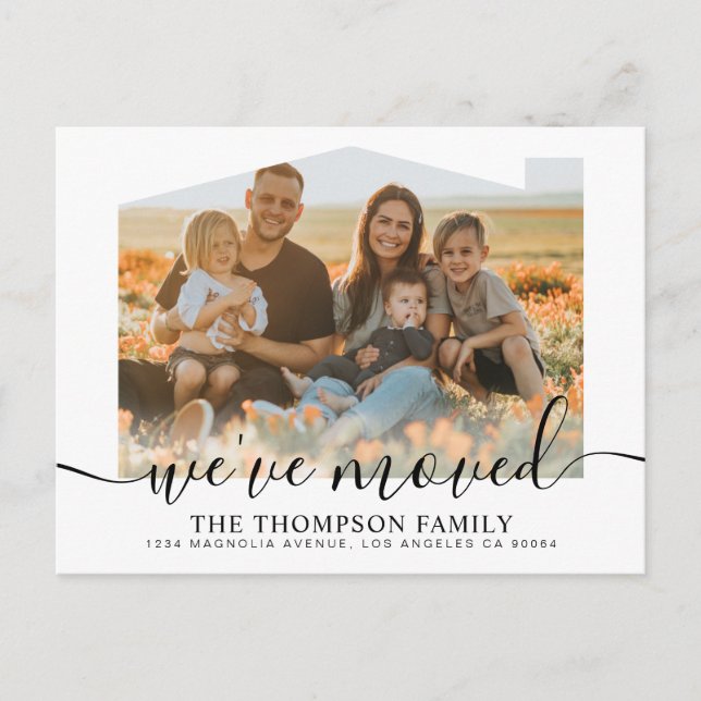 Modernt manus Vi har flyttat Nytt hem Fotografi Fl Meddelande Vykort (Framsida)