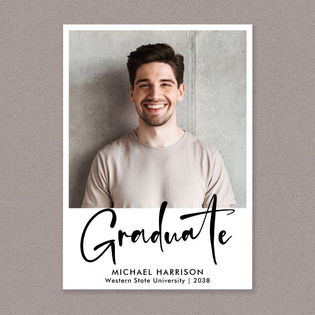 Modernt manusfotoexamen meddelande (Modern Script Photo Graduation Announcement)