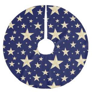 Modernt marinblå & Fauxguld omkullkastar Starry Julgransmatta Borstad Polyester