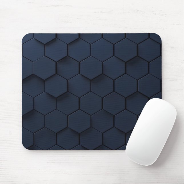 Modernt marinblått hexagonalt 3D-mönster Musmatta (Med mus)