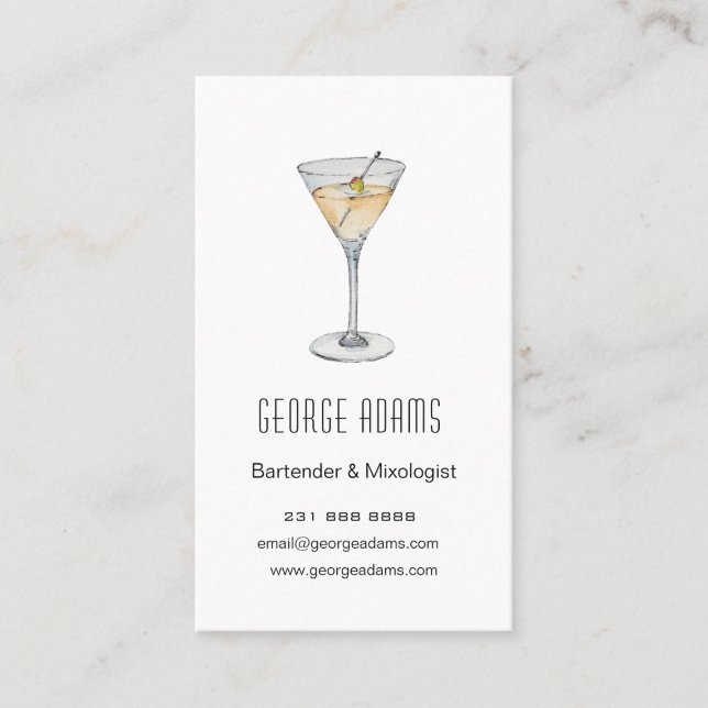 Modernt Martini Bartender Affärskort Visitkort (Framsida)