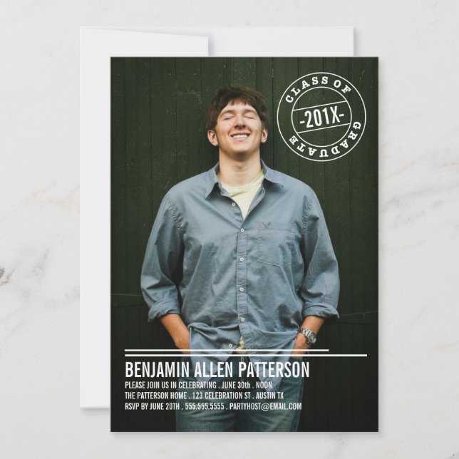 Modernt meddelande för frimärkefotostudentfest inbjudningar (Framsida)