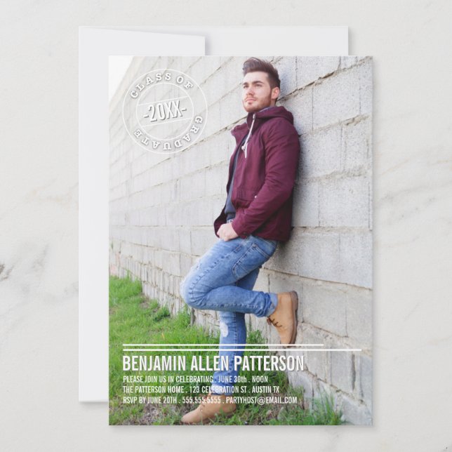 Modernt meddelande för frimärkefotostudentfest inbjudningar (Framsida)