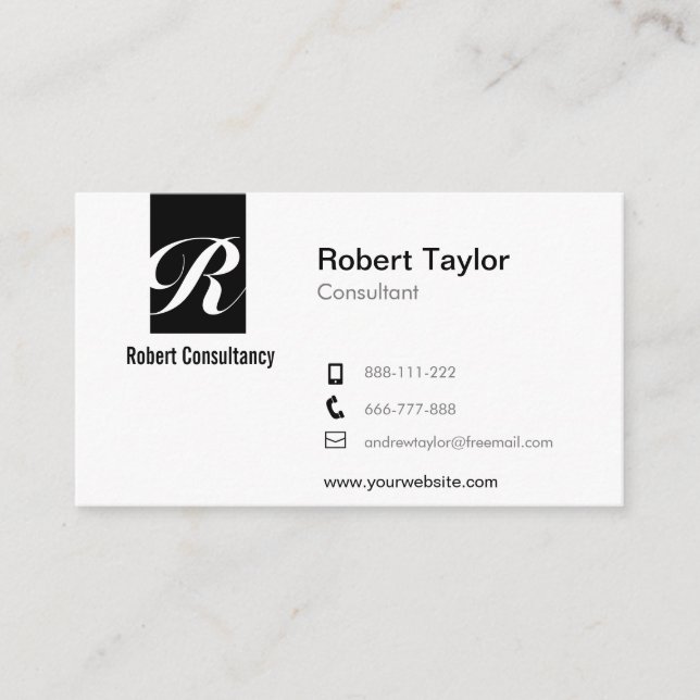 Modernt Minimalist yrkesmässigt svartvitt Visitkort (Framsida)