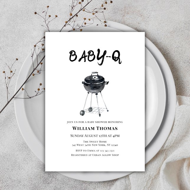 Modernt minimalistiskt BBQ Grill Baby Q Baby Showe Inbjudningar (Modern Minimalist BBQ Grill Baby Q Baby Shower Invitation)