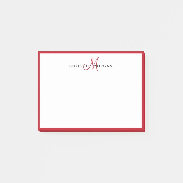 Modernt minimalistiskt monogram namn post-it block (Framsida)