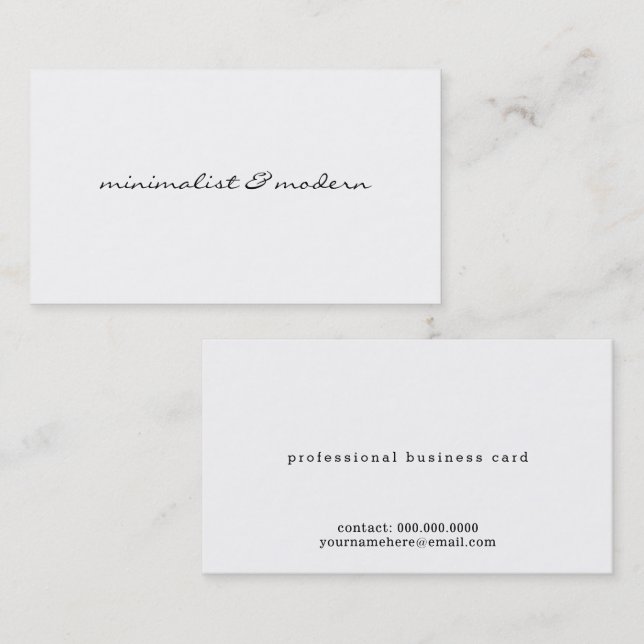 modernt, minimalistiskt skript, vit professionell visitkort (Fram/baksida)