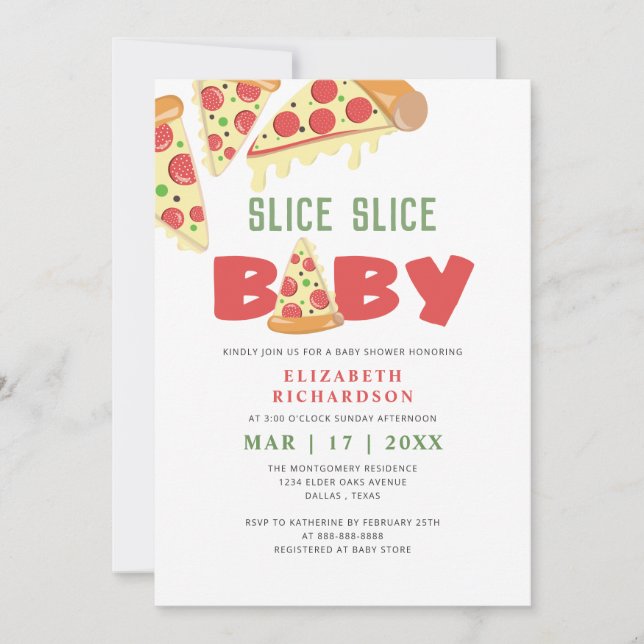 Modernt minisegmentssegment Baby Pizza Baby Shower Inbjudningar (Framsida)