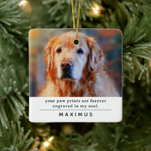 Modernt minnesfoto & citat för hund julgransprydnad keramik