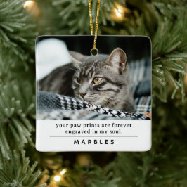 Modernt minnesfoto & citat för katt julgransprydnad keramik
