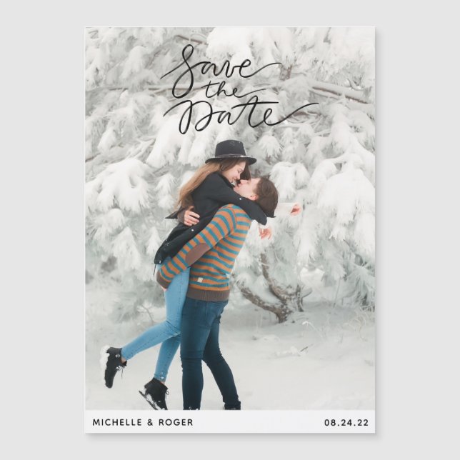 modernt, minsta möjliga fotospara datumkortet magnetisk inbjudningskort (Framsida)