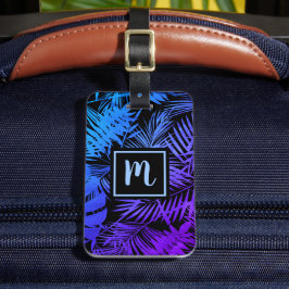 Modernt modernt tropiskt blått lila handflatan löv bagagebricka