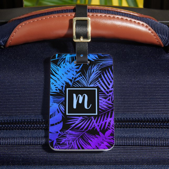 Modernt modernt tropiskt blått lila handflatan löv bagagebricka (Framsida Insitu 2)