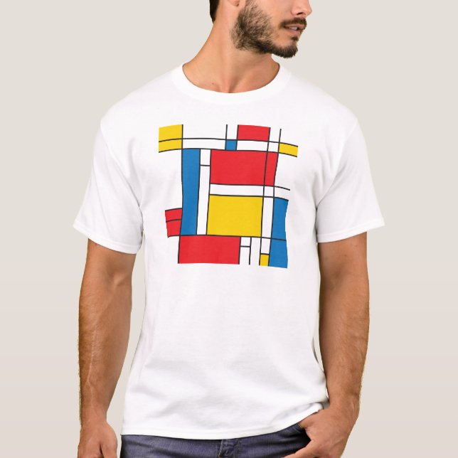 Modernt Mondrian inspirerat grafiskt mönster T Shirt (Framsida)