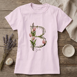 Modernt Monogram B: Tulpaner, Bark & Vinrankor T Shirt