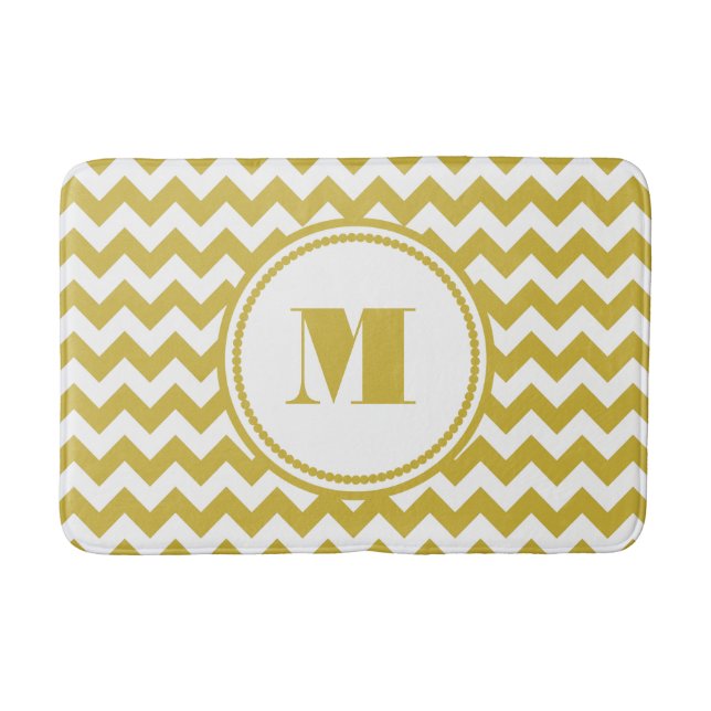 Modernt monogram beige chevronränder badrumsmatta (Framsidan)