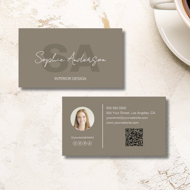 Modernt Monogram Beige Professional Visitkort (Modern Monogram Taupe Professional Business Card)