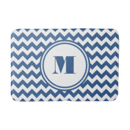 Modernt monogram Blå randig chevron Badrumsmatta