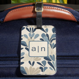 Modernt Monogram Blå Vildblommor Bagageetikett Bagagebricka