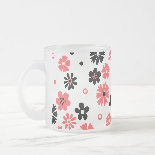 Modernt monogram blomstermönster frostad glasmugg (Vänster)