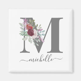 Modernt monogram blomstermönster initial namn magnet