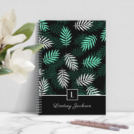 Modernt monogram botaniska gröna blad i anteckningsbok