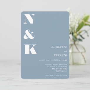 Modernt Monogram Dusty Blue Elegant Bröllop Inbjudningar