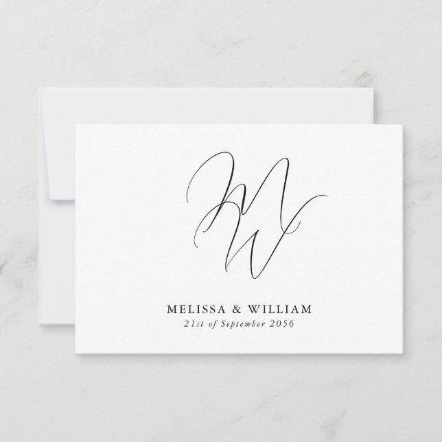 Modernt Monogram Elegant Svart & Vitt Bröllop OSA Kort (Framsida)
