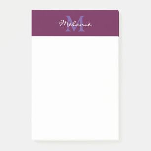 Modernt monogram fuchsia rosa och lavendel post-it block