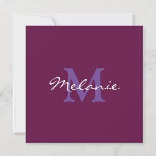 Modernt monogram fuchsia rosa och lila violett kor tack kort