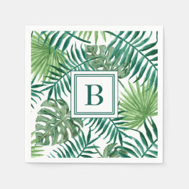 Modernt monogram gröna botaniska palmblad pappersservett
