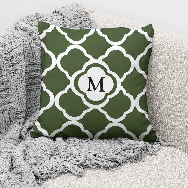 Modernt monogram grönt mönster kudde (Skapare uppladdad)