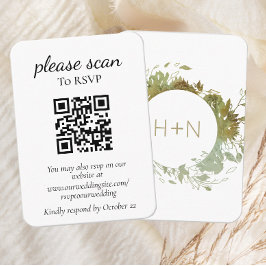 Modernt monogram grönt RSVP med QR-kod  Tilläggskort
