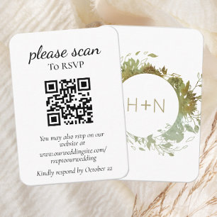 Modernt monogram grönt RSVP med QR-kod Tilläggskort
