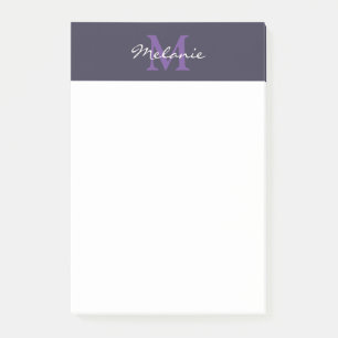 Modernt monogram indigo blå och lavendel post-it block