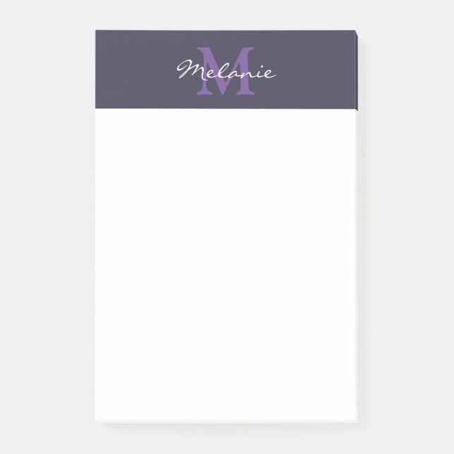 Modernt monogram indigo blå och lavendel post-it block (Framsida)