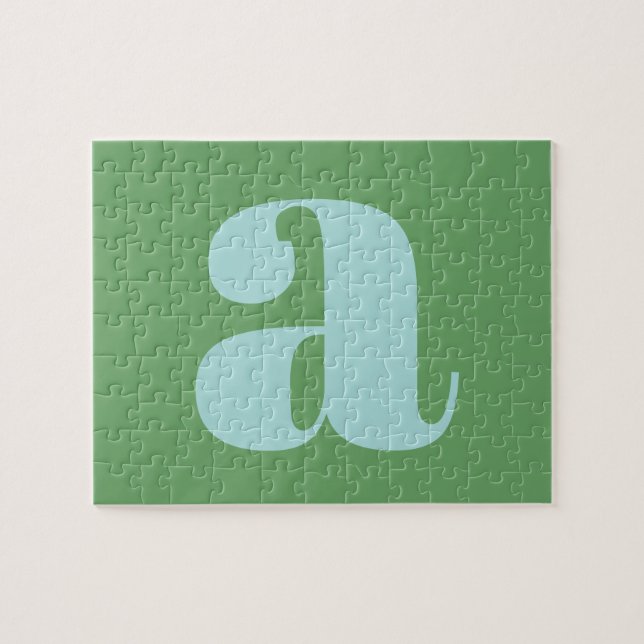 Modernt monogram initial bokstav blå och grön pussel (Horisontell)