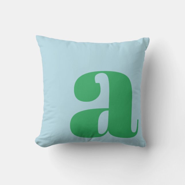Modernt monogram initial bokstav pastellblå grön kudde (Framsida)