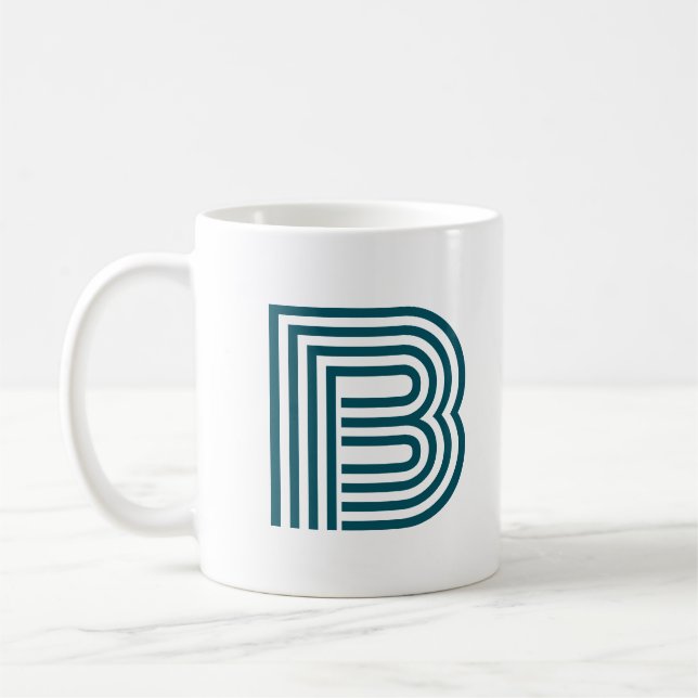 Modernt Monogram Initial Bokstav Stilfull Tealgrön Kaffemugg (Vänster)
