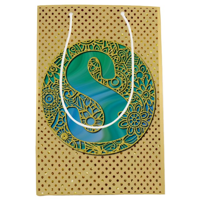 Modernt Monogram Initial Guld Bokstav och Turkos (Framsidan)