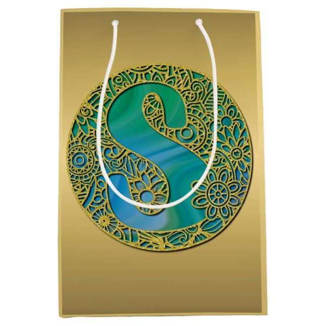 Modernt Monogram Initial Guld Bokstav och Turkos (Framsidan)