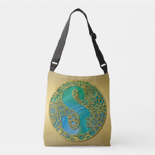 Modernt Monogram Initial Guld Bokstav och Turkos Axelväska
