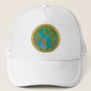 Modernt Monogram Initial Guld Bokstav och Turkos Keps