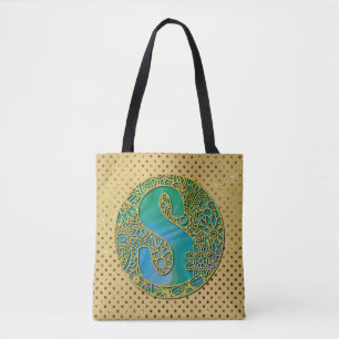 Modernt Monogram Initial Guld Bokstav och Turkos Tygkasse