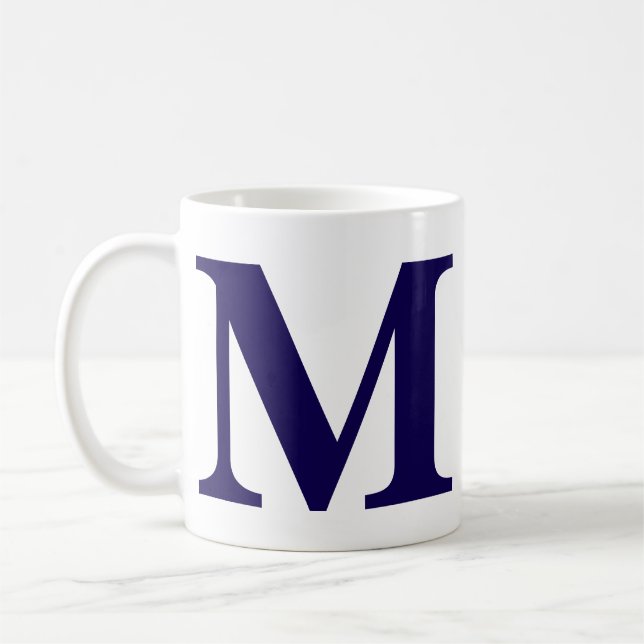 Modernt Monogram Initial Modern Blå Kaffemugg  (Vänster)