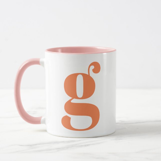 Modernt monogram initialbokstav orange rosa mugg (Vänster)