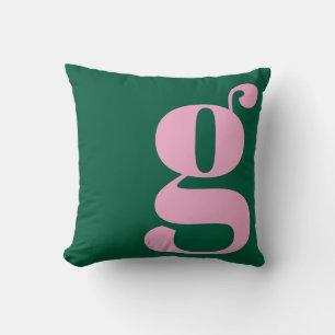 Modernt monogram initialbokstav Preppy rosa grön Kudde