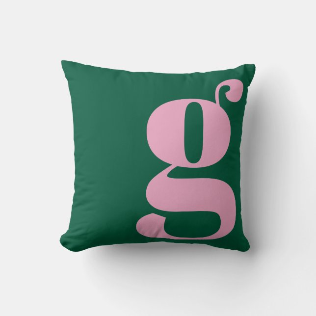 Modernt monogram initialbokstav Preppy rosa grön Kudde (Framsida)