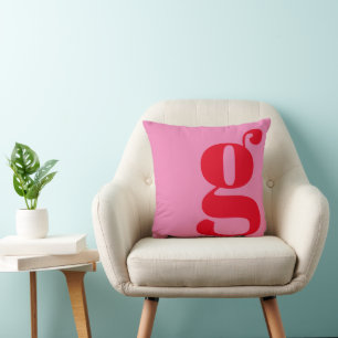 Modernt Monogram Initialbokstav Rosa och Röd Kudde